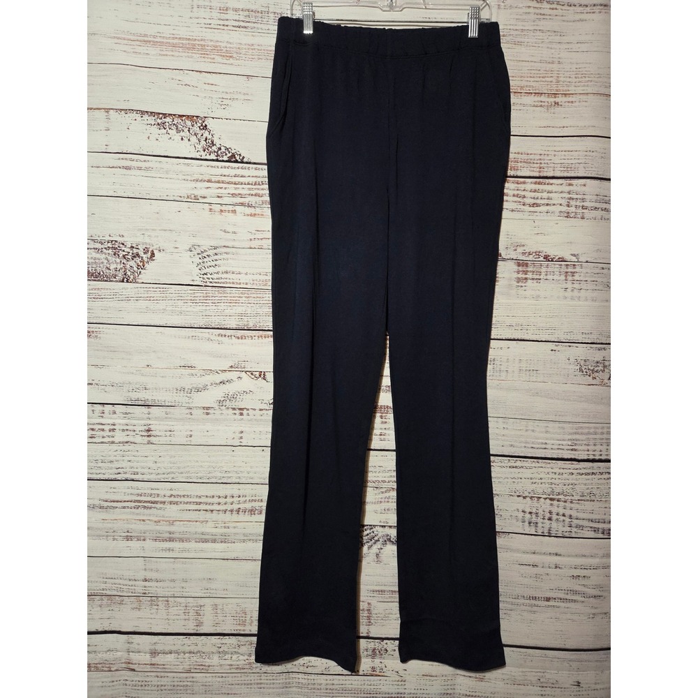 Lands End Sport Knit Straight Leg Pants Navy Cotton Tall Medium 10-12 Pull On
